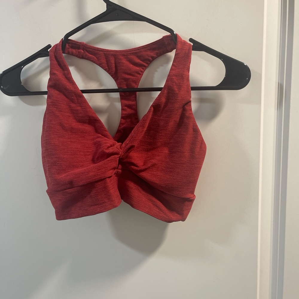Pink Women's Red Twist-Front Sports Bra